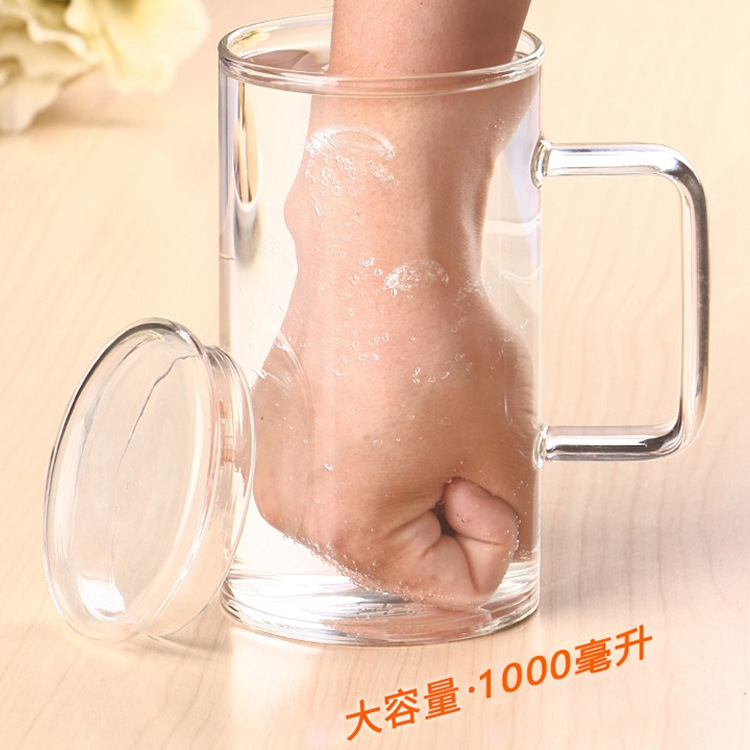 1000ml large-capacity transparent drinking cup, simple household cup, men's office with lid and handle full figure