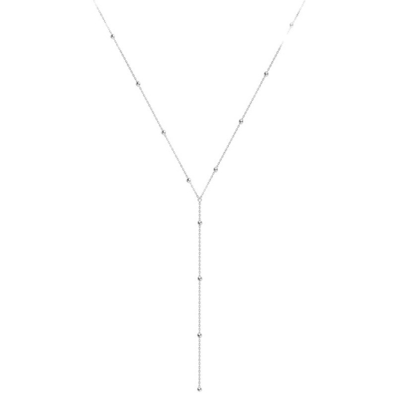 Silver round bead tassel necklace, 2023 new women's summer style simple and cold collarbone chain, light luxury and niche design sense Item Picture