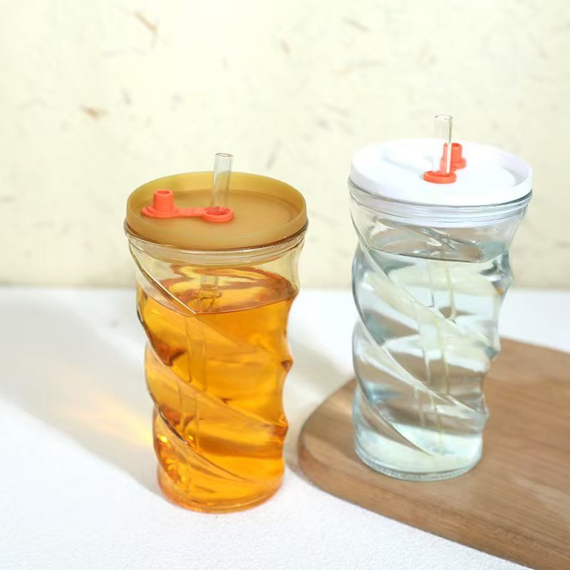 High borosilicate glass caterpillar cup, milk tea coffee cup, cute spiral corrugated glass cup, ring cup, simple water cup details Picture