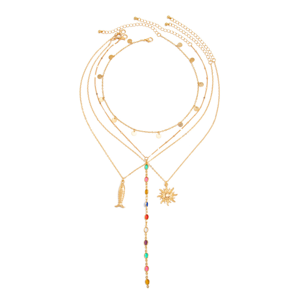 European and American cross-border jewelry: cold style diamond-encrusted cross tassel necklace, personalized small fish and starfish pendant, collarbone chain Item Picture