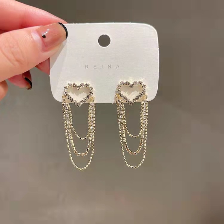 Hollowed-out heart-shaped super fairy earrings for women spring and summer, new, niche and high-end style stud earrings, light luxury earrings, tassels and retro earrings Application Scenario