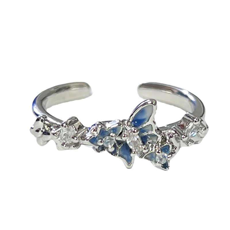 New best-selling, niche design blue butterfly couple rings for women, light luxury, individual and fashionable gradient butterfly best friend rings Item Picture