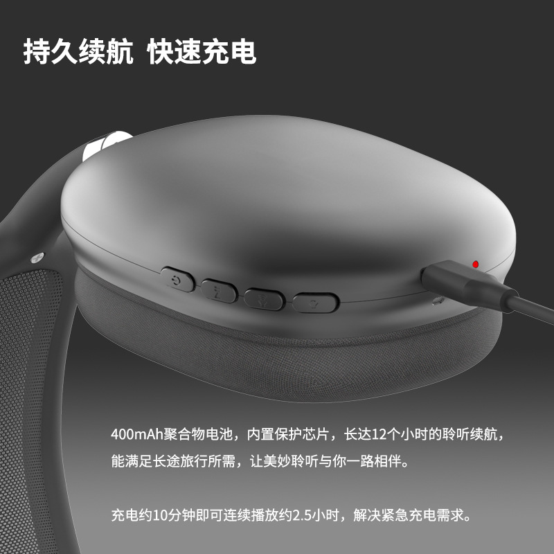 Wholesale of long-life over-ear Bluetooth wireless headphones compatible with all models, full-ear low-latency Bluetooth headphones Specification drawing