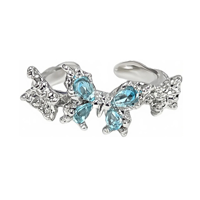 New niche and high-end blue zircon butterfly couple rings for women, light luxury and versatile, cool and simple index finger rings Item Picture