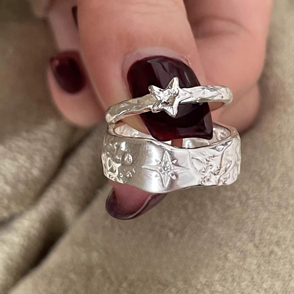 925 sterling silver textured star ring, simple, individual, niche and high-end open-top ring for women in Instagram style, couple index finger ring full figure
