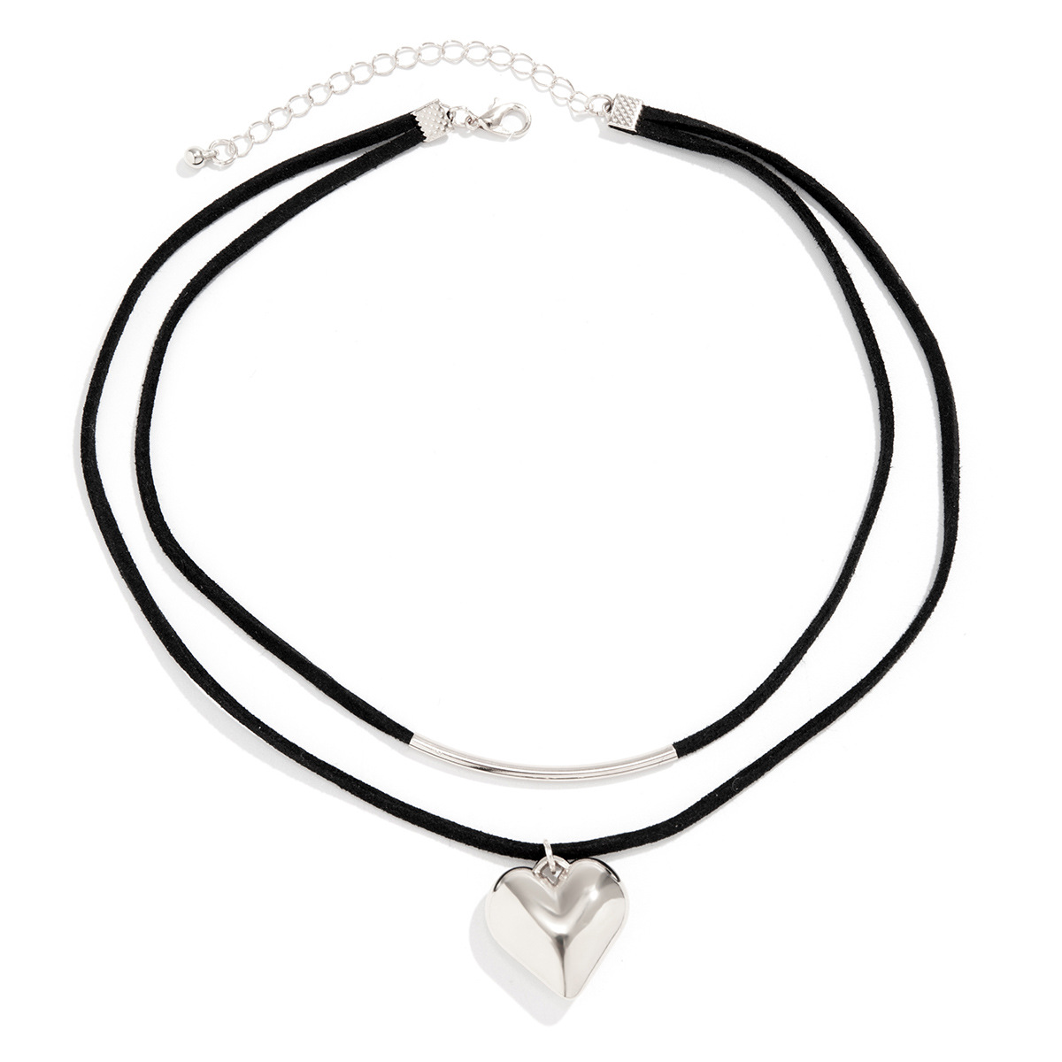European and American cross-border jewelry black rope velvet geometric heart Necklace simple curved tube heart Necklace Item Picture