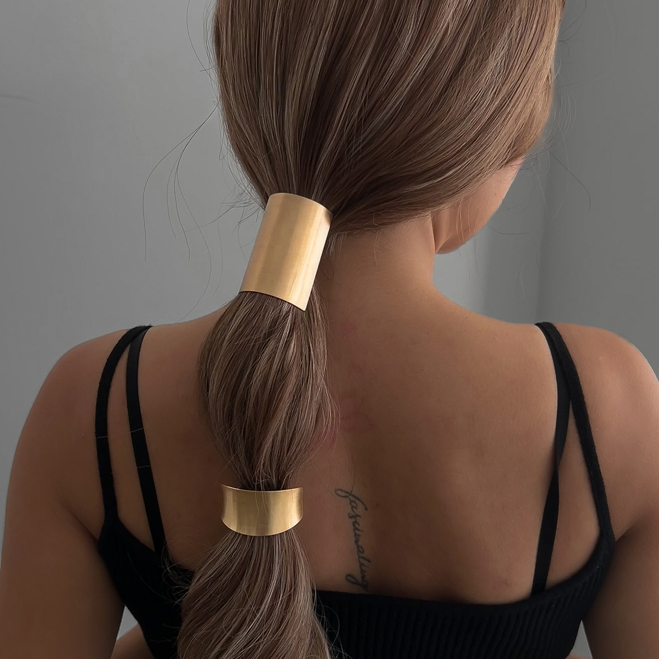 European and American design sense cross-border hair tie and hair accessory, exaggerated smooth alloy hair band, high-elasticity fashionable ladies' ponytail hair tie full figure