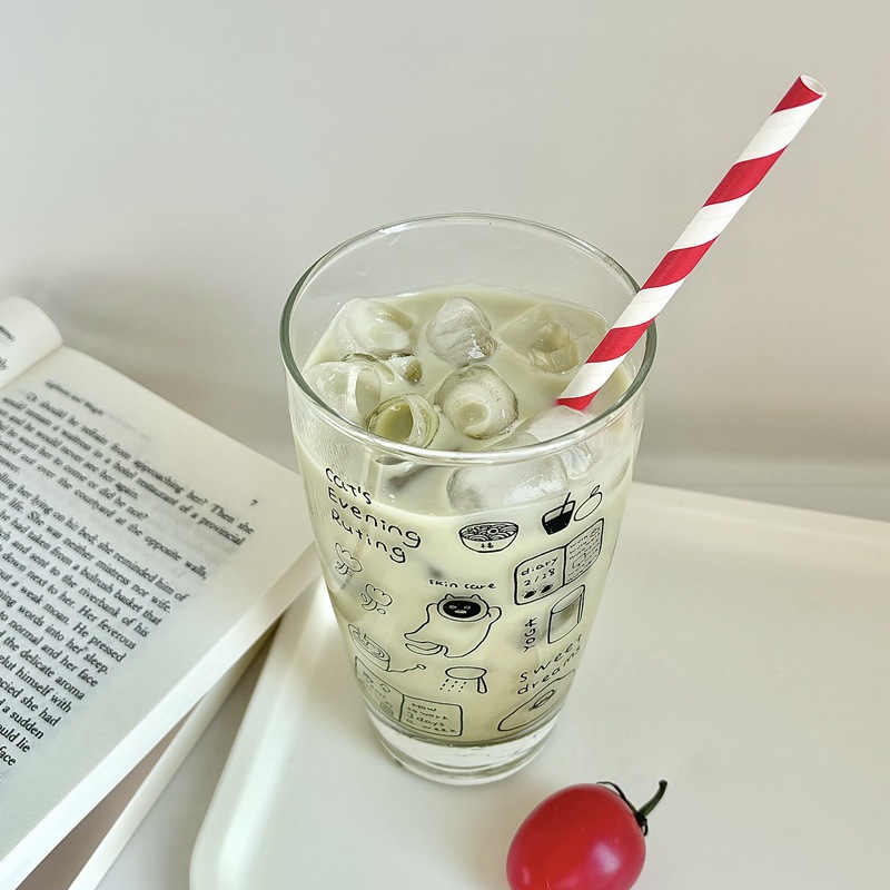 Homemade evening life Instagram large-capacity glass cups, creative juice cups, milk cups, coffee cups, breakfast cups Specification drawing