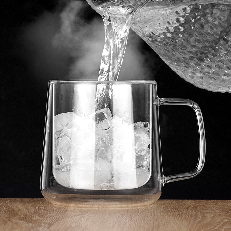 High borosilicate glass cups, double-layer insulated coffee cups, large-capacity mugs, breakfast milk tea vats, household drinking cups details Picture