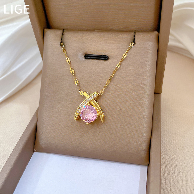【 Titanium Steel 】 Cross Water Drop Necklace Earrings Set, Light Luxury, micro-inlaid, personalized and elegant banquet earrings and Necklaces combination Specification drawing