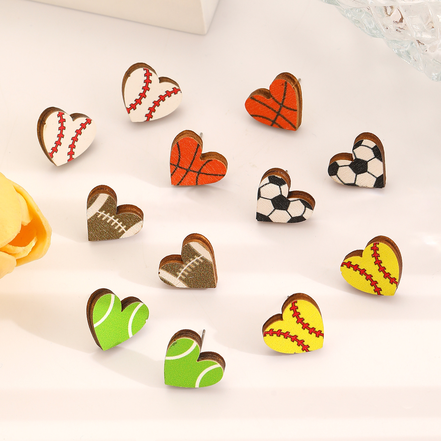 Cross-border fashion and love volleyball, football, basketball, rugby events, sports ball games, black ear studs, simple earrings for women details Picture