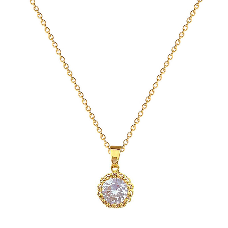 【 Titanium Steel 】 Light luxury, genuine gold, luxurious, hollowed-out zircon necklace, versatile collarbone chain for female Internet celebrities, titanium steel chain Item Picture