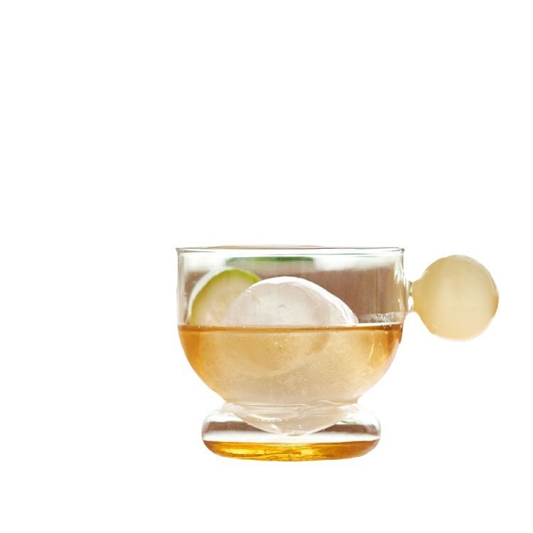 Cute spherical glass cup, high borosilicate transparent single-layer cup, ins style household, high appearance level milk juice cup with handle Item Picture
