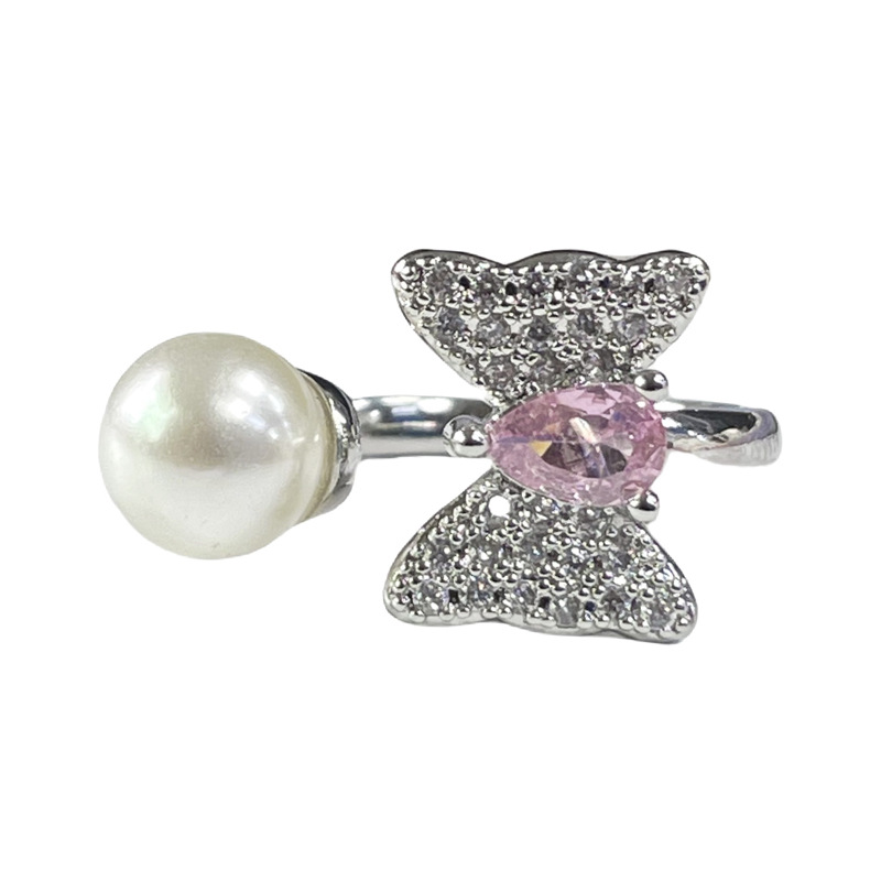 Light luxury, sweet and cool, spicy girl, high-end pink diamond heart-shaped opening ring, female butterfly, simple and elegant, niche and exquisite ring Item Picture
