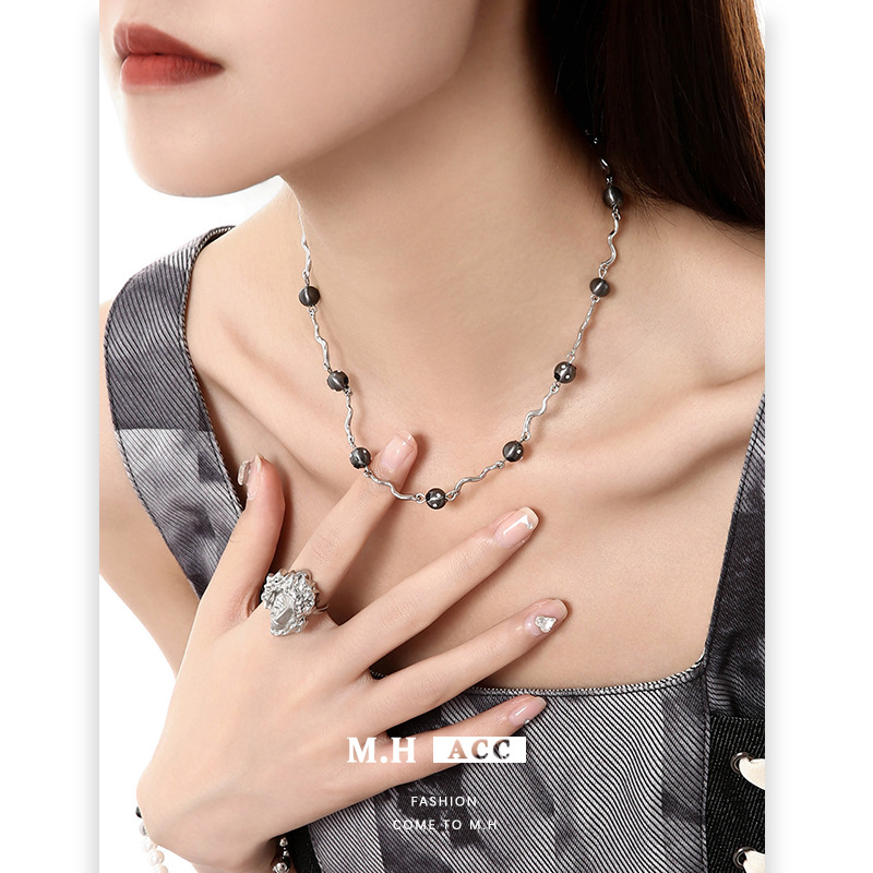 Original copper bead irregular necklace for women, versatile and high-end necklace, unique cold style, hot girl personality necklace details Picture