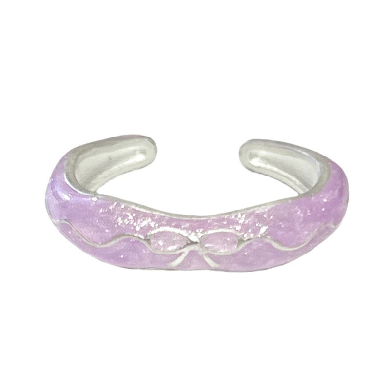 French sweet and iridesy light pink purple drip glaze open ring, female butterfly iris flower best-selling frosted niche ring Item Picture