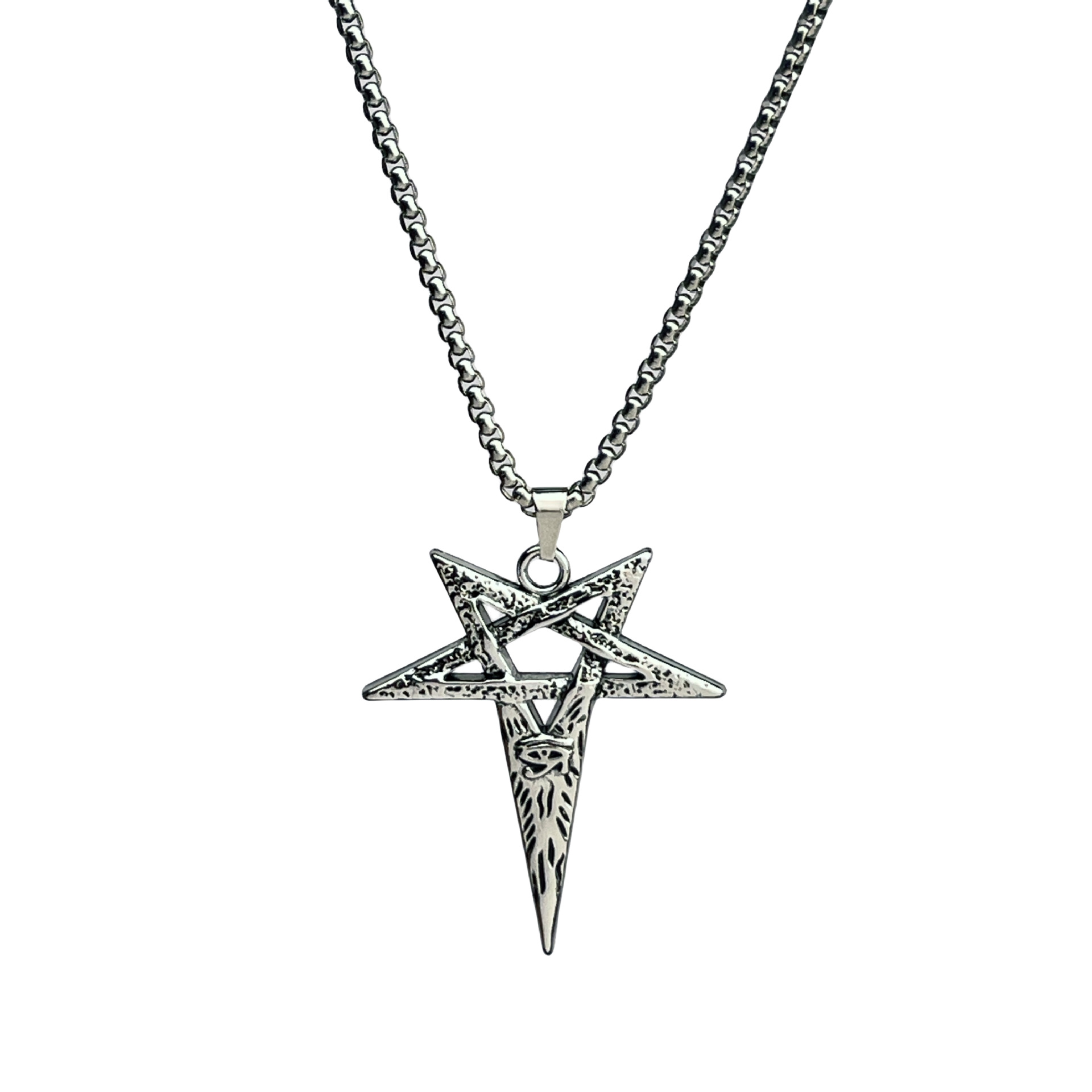Wholesale of 2024 new European and American Viking five-pointed star alloy pendant and retro personality Devil's Eye titanium steel necklace Item Picture