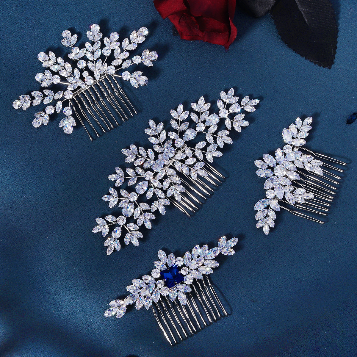 Hair comb accessories, women's photography photo and makeup set, hair accessories, high-end and light luxury headwear, zircon flower bridal comb full figure