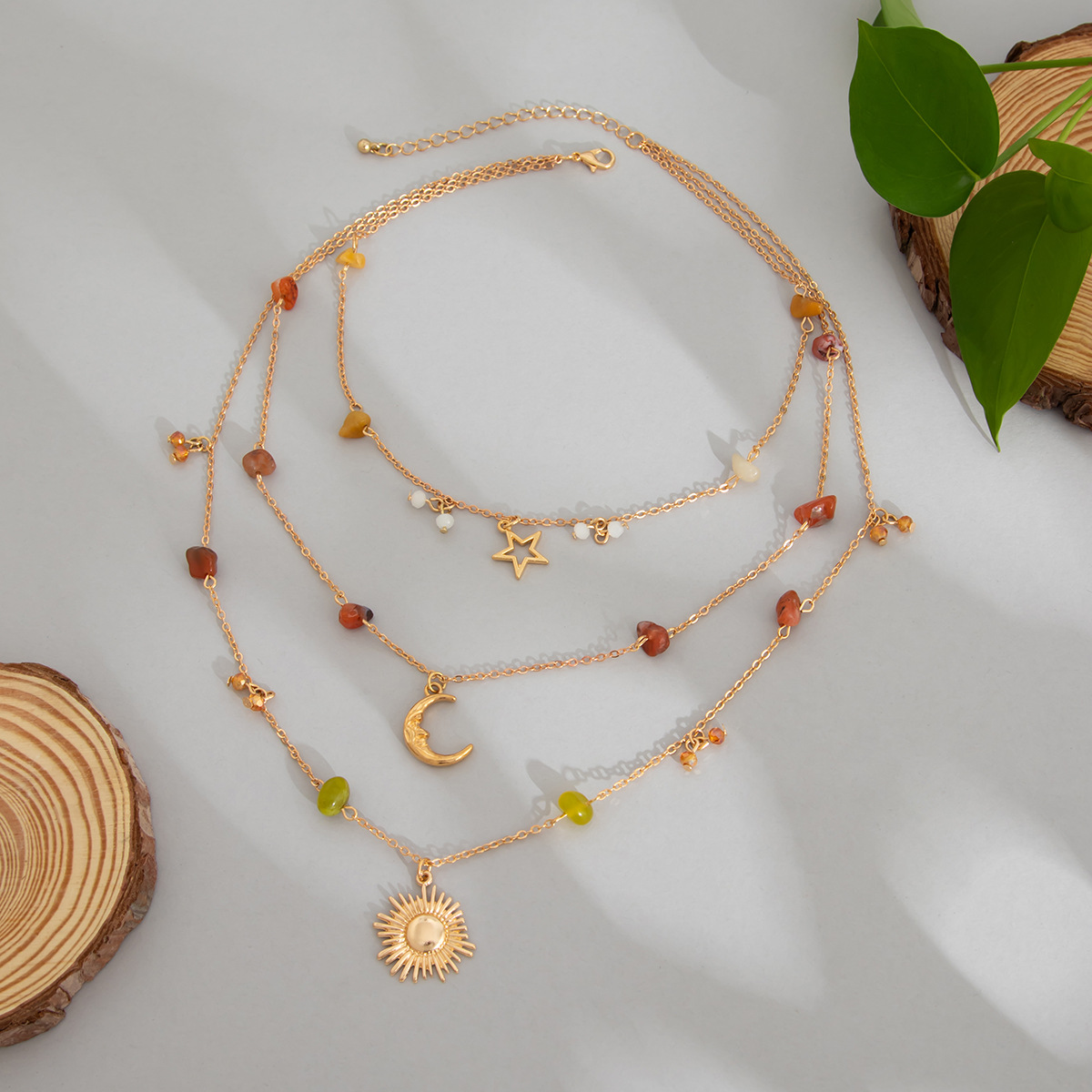 European and American cross-border jewelry, Bohemian niche crushed stone beaded necklace, vintage chain tassel collarbone chain set Application Scenario