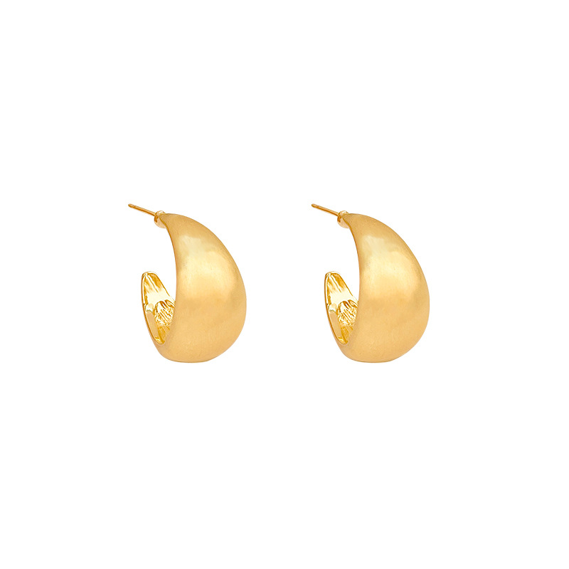 Metallic matte brushed circle earrings for women's autumn and winter, with a light luxury and high-end feel. Cold and stylish, trendy earrings Item Picture