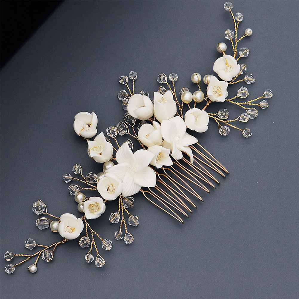 Hansoon-style fairy-like bride set, soft clay flower hair comb, retro Hanfu U-shaped updo hairpin, photo head accessory Specification drawing