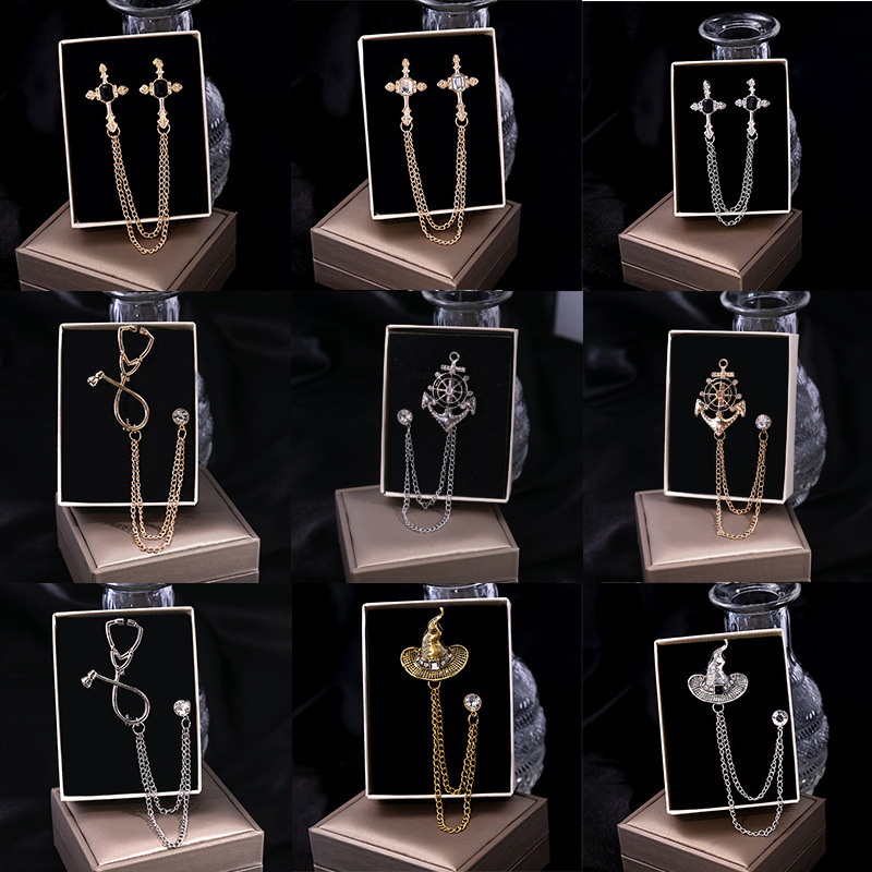 Korean metal-textured chain tassel brooches, personalized and retro style clothing and accessories, fashionable and elegant niche accessories wholesale Specification drawing