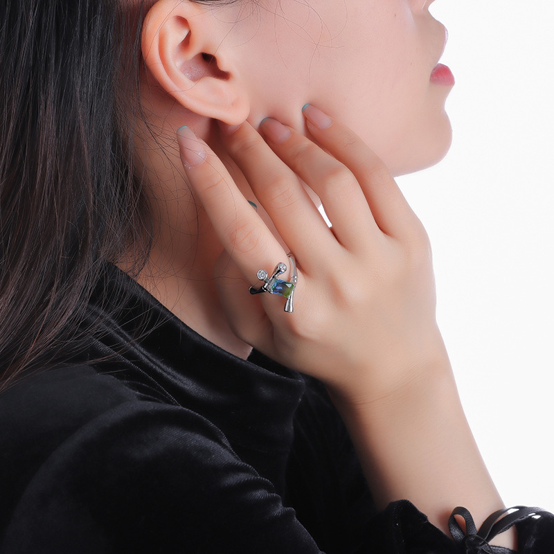 Original niche design bamboo-joint opening ring zircon ins, cold style, high-end, fashionable and individual women's index finger ring details Picture