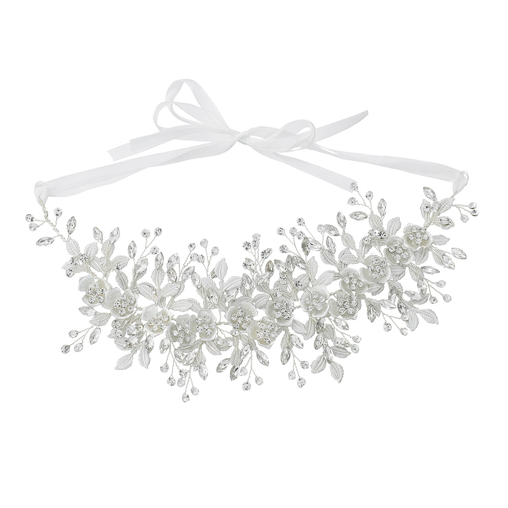 Amazon's new bride accessories: handcrafted floral hair bands, European and American wedding headwear, alloy leaf rose hair bands Item Picture