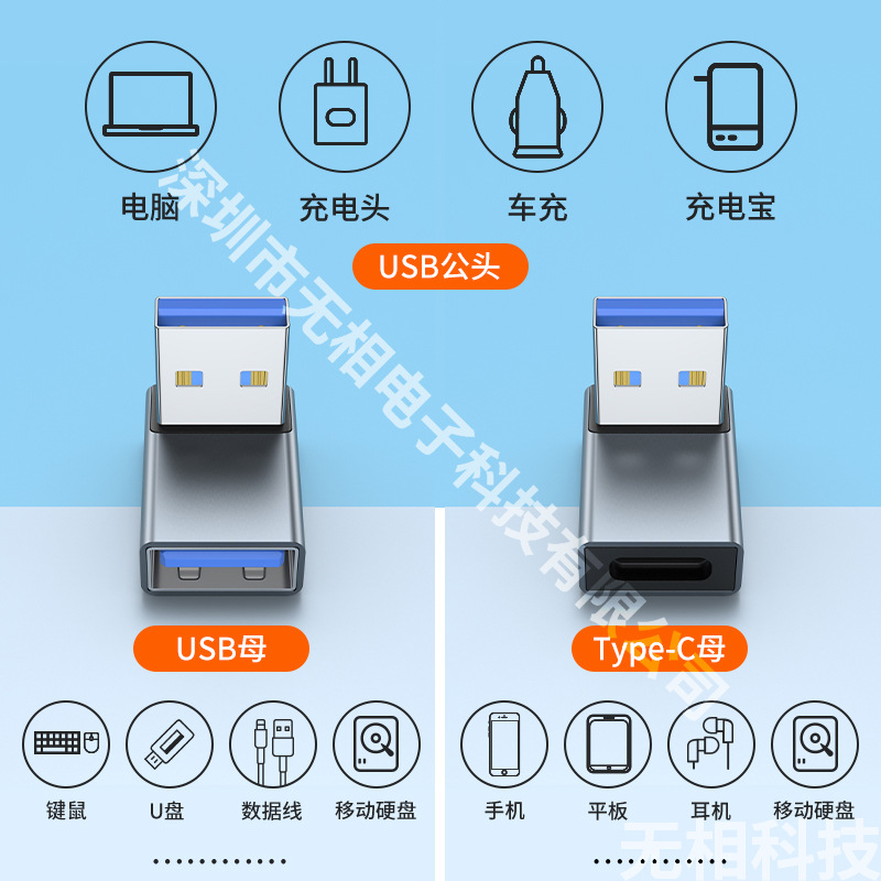 90° elbow USB3.0 male-to-female adapter for notebook charger direction conversion transmission expansion type-c Application Scenario