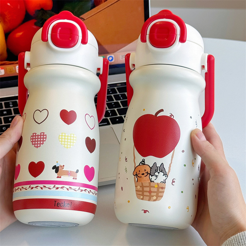 Cute pet hand-held bouncing double-drinking stainless steel insulated cup 2025 new style cute cartoon high appearance level straw cup water cup full figure