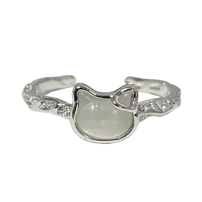 Korean-style, niche and simple little cat exquisite and fashionable ring, adjustable for women, cold style, unique design sense, versatile ring Item Picture