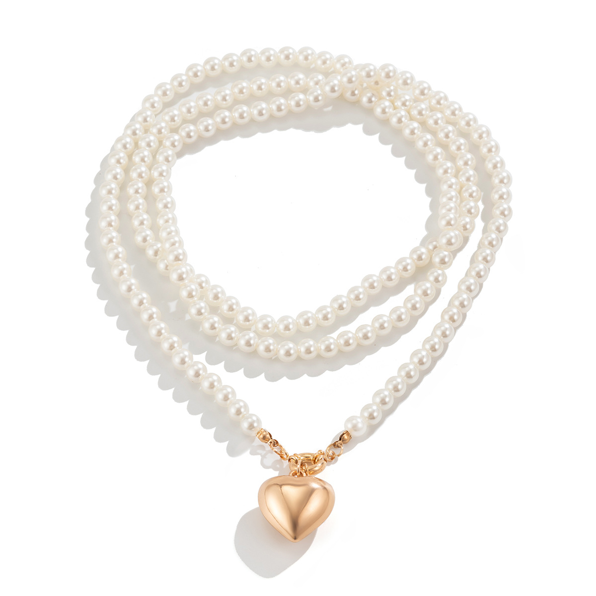 European and American cross-border jewelry ins hollowed-out heart-shaped pendant, pearl imitation collarbone chain, personalized and versatile multi-layer necklace Item Picture