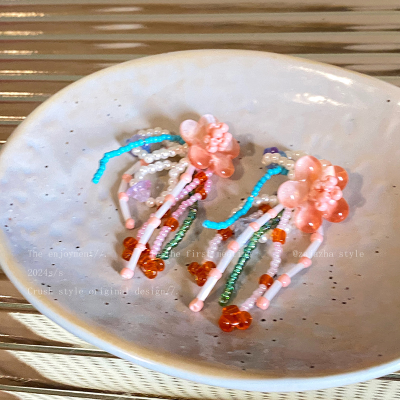 Dopamine-colored beaded earrings, sweet and feminine forest-themed earrings, niche high-end earrings, internet-famous best-selling earrings Application Scenario