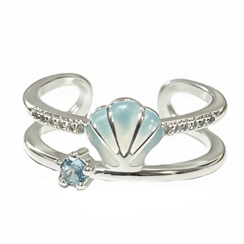 A dreamy ocean-style blue glazed gourd flower open ring with a cold and unique design sense for women's daily life Item Picture