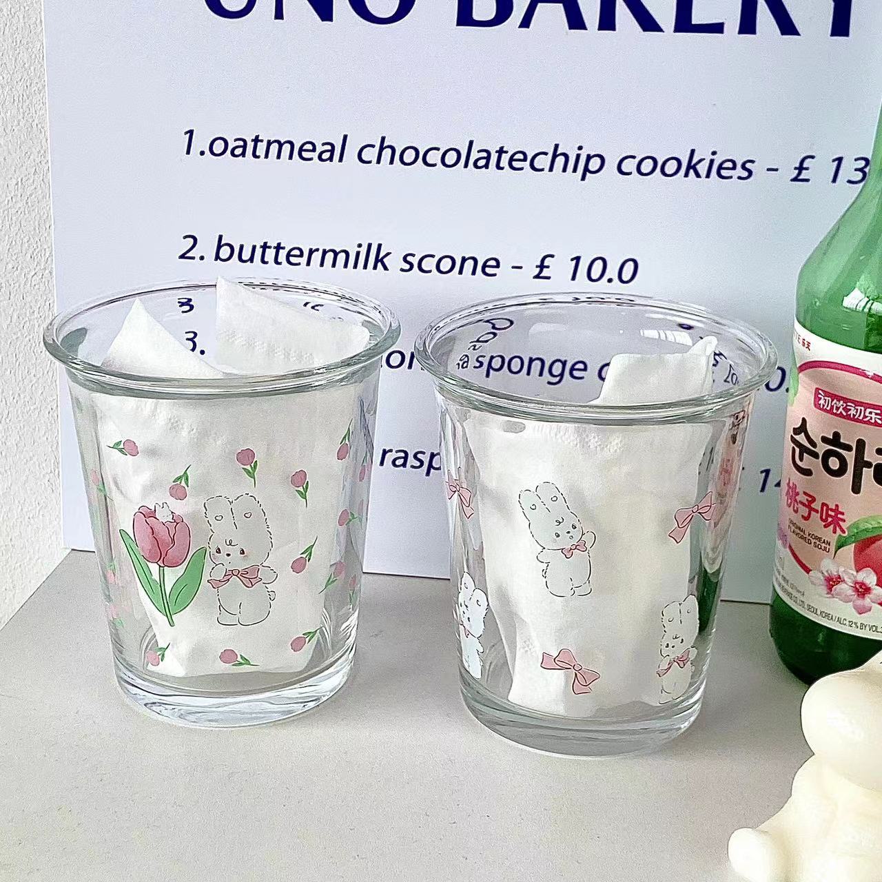 Bolimei cartoon glass cup, coffee cold brew cup, ladies' breakfast cup, tulip glass water cup, milk cup Specification drawing