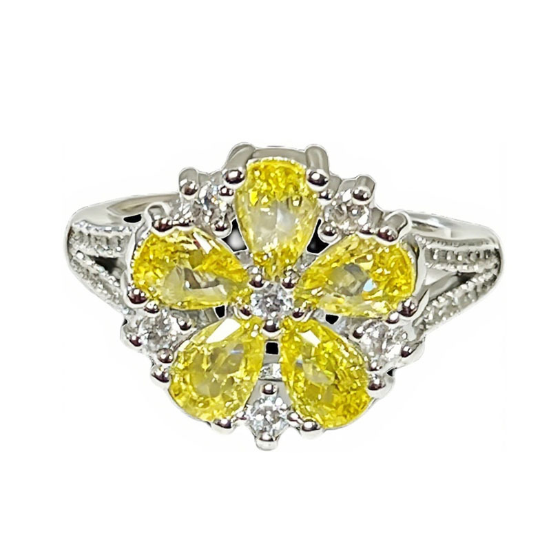 A brilliant yellow flower French light luxury antique style yellow diamond flower geometric micro-inlaid ring, an exquisite and niche cold style ring Item Picture