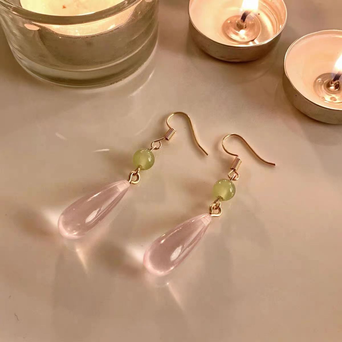 New Chinese-style imitation jade water drop earrings for women, versatile and fashionable, long earrings with a Chinese style, retro and sweet earrings Specification drawing