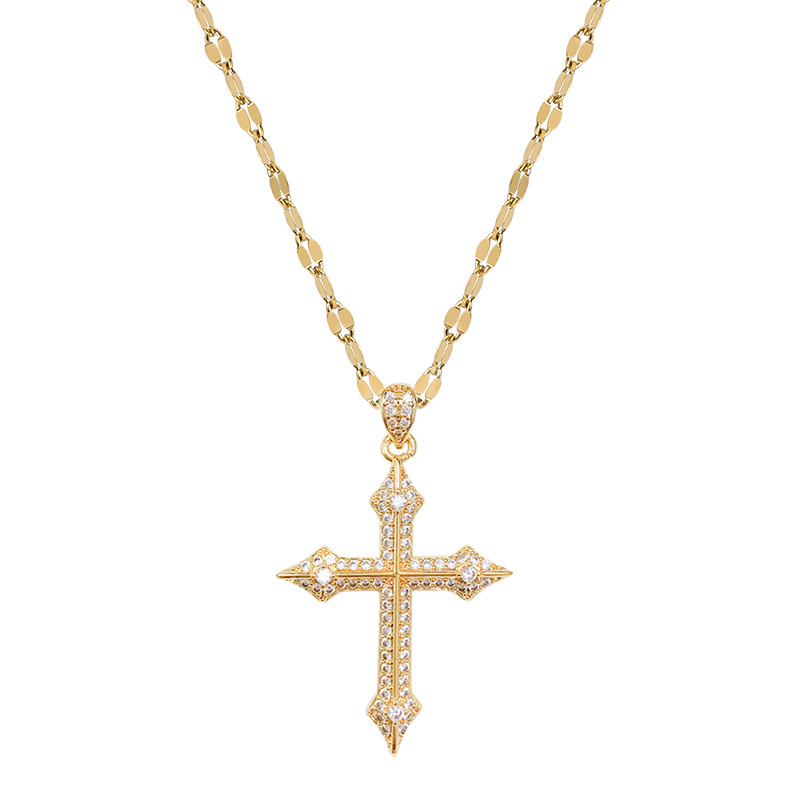 【 Titanium Steel 】 Micro-inlaid Light Luxury Zircon Cross Heavy Industry Micro-inlaid Necklace for women's fashion Trend collarbone chain manufacturer Item Picture