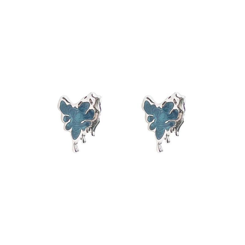Liquid irregular glazed heart-shaped stud earrings for women, with a unique, versatile, fashionable, sweet and cool personality Item Picture