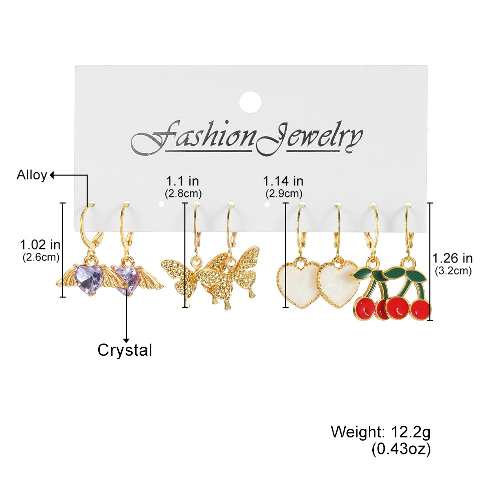 Wholesale of European and American cross-border accessories, fashionable tassel shell earrings, versatile for women's charm, diamond-encrusted cherry small butterfly stud earrings details Picture