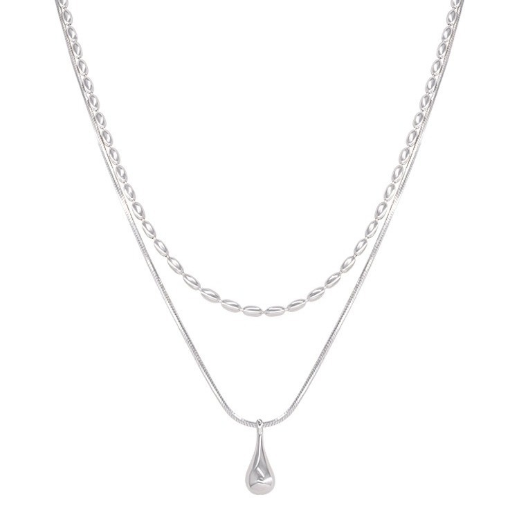 Double-layer bean metal necklace for women, with a unique design sense, retro style, simple and versatile, elegant neckchain and collarbone chain Item Picture