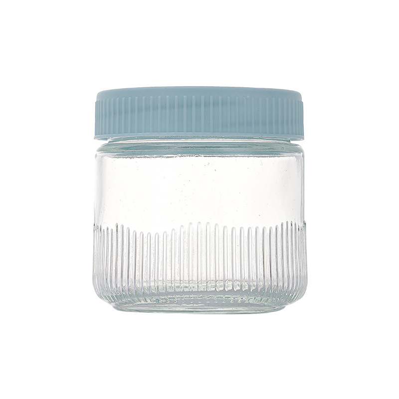 Kitchen household glass sealed storage jar with vertical stripe texture, coffee bean jar, food spice and grain storage box Item Picture
