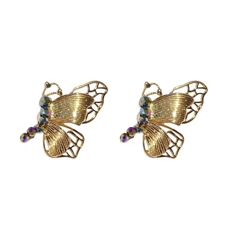 Golden wings ~ New Chinese-style retro flowing gold butterfly stud earrings, feminine, light luxury and niche earrings worn on the front and back Item Picture