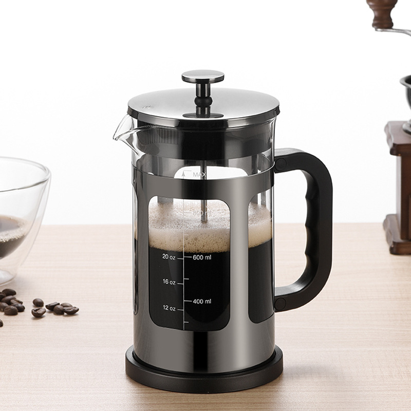 Hand-brewing press, high borosilicate glass household filter tea maker, double-layer filter screen cold brew coffee French filter press Specification drawing