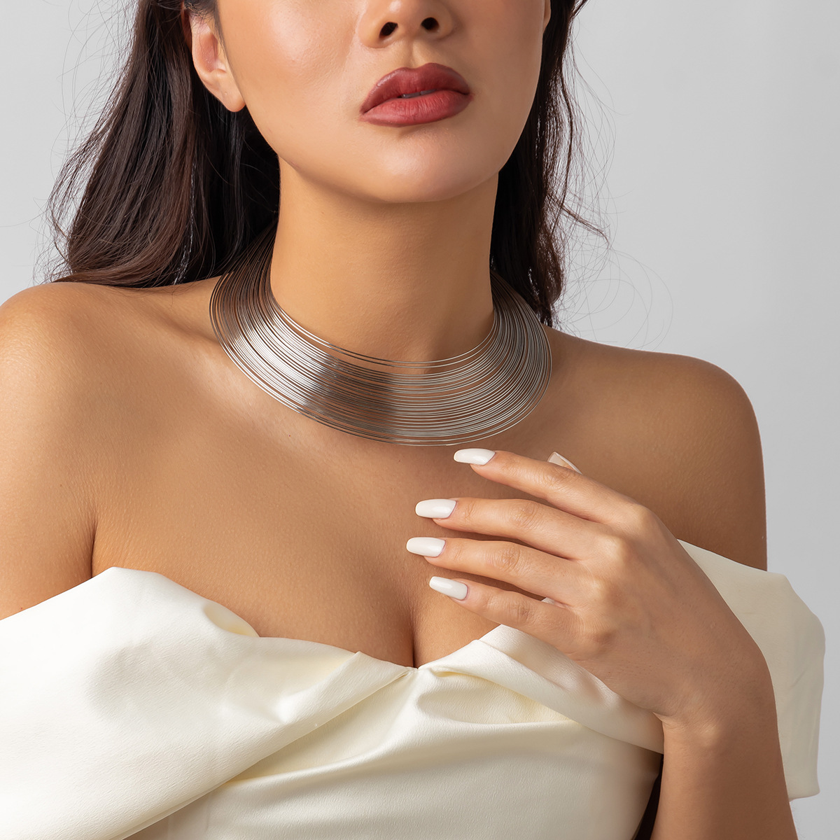 European and American cross-border accessories, African-style necklaces, punk metal necklaces, multi-layer open plain necklaces, choker necklaces details Picture