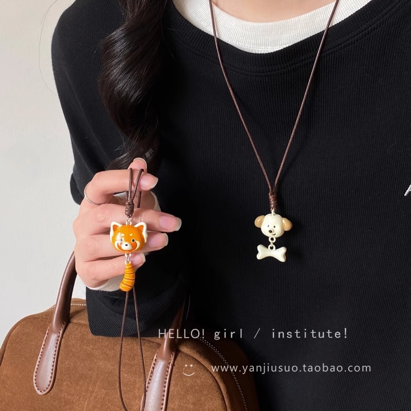 Cute and adorable raccoon and dog pendant necklace, long design for women, pull-out neck sweater chain, a rare and versatile necklace Specification drawing