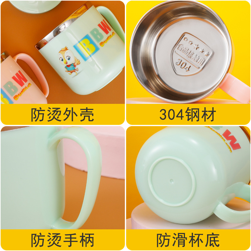Children's cartoon cup, double-layer with handle, kindergarten cup gift, 304 stainless steel mug, children's water cup Application Scenario