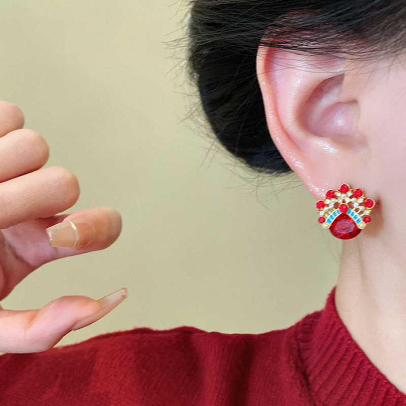 Chinese-style national trend earrings, women's unique ethnic style, exquisite micro-inset red zircon New Year earrings, high-end earrings Application Scenario