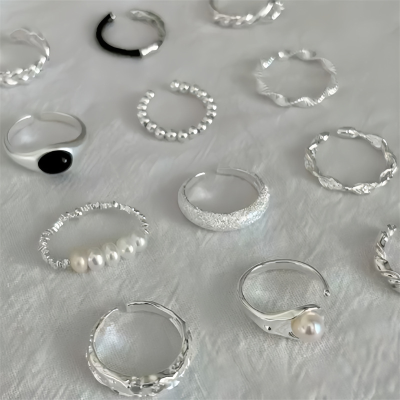 Korean 925 sterling silver plain ring for women, no color fading, ins niche high-end style, simple and versatile open ring bracelet details Picture