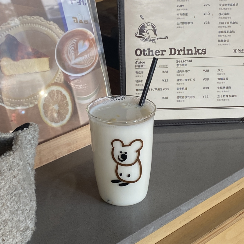 Korean Instagram cartoon koala bear glass cups, high-temperature resistant and simple milk cups, coffee cups, niche and creative gifts Item Picture